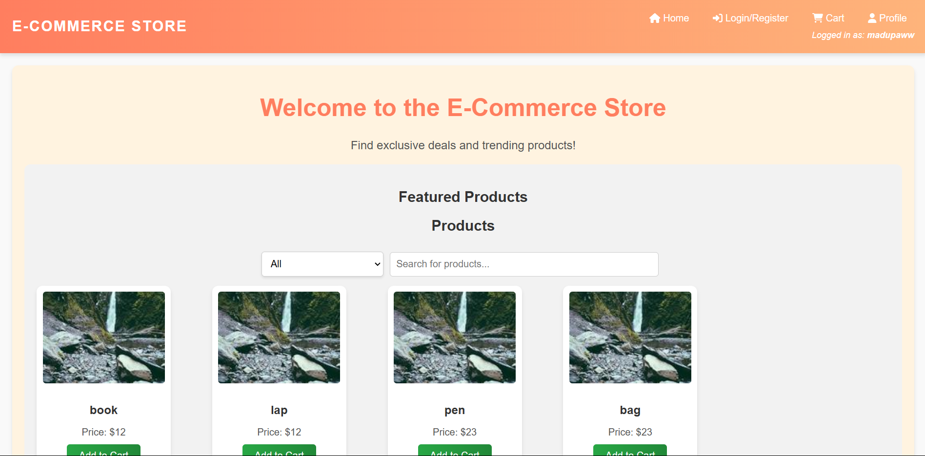 Screenshot of E-commerce Store Project